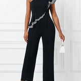 Lady Stripe Ruffle One Shoulder Jumpsuit