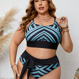 Swim Lushore Conjunto De Traje De Bano A Rayas Para Mujeres De Talla Grande