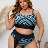 Swim Lushore Conjunto De Traje De Bano A Rayas Para Mujeres De Talla Grande