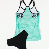 Swim Lushore Tankini con diseno de leopardo y rayas, con cinta de contraste para usar en la playa durante el verano