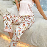 Conjunto De Pijama Con Pantalones Y Camisola Con Estampado Floral Para Mujer