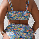 Swim Curve Traje De Bano De Dos Piezas Con Estampado Floral De Talla Grande, Parte Superior E Inferior Separadas