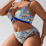 Swim Curve Traje De Bano De Dos Piezas Con Estampado Floral De Talla Grande, Parte Superior E Inferior Separadas