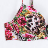 Swim Conjunto de bikini camiseta con patron de leopardo y flores para playa en verano