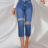 Prive Jeans De Cintura Alta Con Desgastes