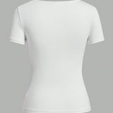 ICON Camiseta Ahuecada Con Estampado De Alas Y Letras Para Mujer
