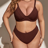 Swim Curve Conjunto de bikini de talla grande de unicolor con copa con aro y Bottom de traje de bano para playa y verano