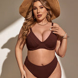 Swim Curve Conjunto de bikini de talla grande de unicolor con copa con aro y Bottom de traje de bano para playa y verano