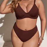 Swim Curve Conjunto de bikini de talla grande de unicolor con copa con aro y Bottom de traje de bano para playa y verano