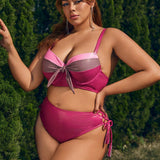 Swim Chicsea Conjunto De Bikini Para Tallas Grandes Con Detalles De Color De Bloqueo Y Nudos