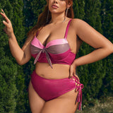 Swim Chicsea Conjunto De Bikini Para Tallas Grandes Con Detalles De Color De Bloqueo Y Nudos