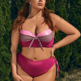 Swim Chicsea Conjunto De Bikini Para Tallas Grandes Con Detalles De Color De Bloqueo Y Nudos