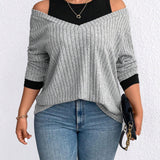 LUNE Plus Size Hollow Out Shoulder Two-In-One T-Shirt