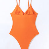 Swim Traje de bano de una pieza para mujer con detalle hueco en la playa de verano, frente retorcido y traje de bano de carnaval