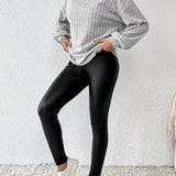 Frenchy Conjunto De Top Con Manga Farol Y Pantalones Pitillo Con Cuello Alto