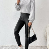 Frenchy Conjunto De Top Con Manga Farol Y Pantalones Pitillo Con Cuello Alto