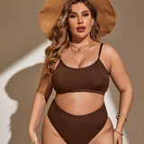 Swim Curve Conjunto de bikini de traje de bano de tejido de costilla para mujeres de talla grande para playa o verano