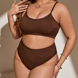 Swim Curve Conjunto de bikini de traje de bano de tejido de costilla para mujeres de talla grande para playa o verano