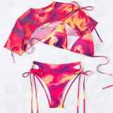 Swim Conjunto de bikini de triangulo de copa con estampado de marmol y lado de corbata, con cobertura superior