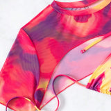 Swim Conjunto de bikini de triangulo de copa con estampado de marmol y lado de corbata, con cobertura superior
