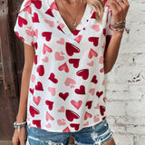 Blusa Con Mangas En Angulo Y Estampado De Corazon Para Mujer