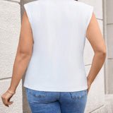 Essnce Plus Size Mock Neck Feather Print Casual T-Shirt