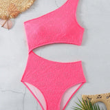 Swim Banador Mujer Una Pieza Escote Asimetrico Rosa Carnaval