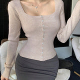 DAZY Cardigan De Mujer Con Cuello Cuadrado, Manga Larga Y Botones Hacia Abajo