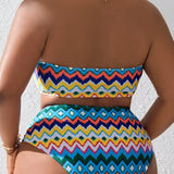 Swim Curve Conjunto de bikini de talla grande en patron geometrico sin tirantes para playa de verano