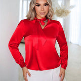 SXY Blusa De Manga Larga Con Cuello De Corbata Satinado Brillante, Ropa De Mujer De Primavera Para Cumpleanos, Dia De San Valentin Y Despedida De Soltera