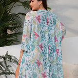 Swim Vcay Kimono Con Frente Abierto Y Estampado Floral Para Mujer Talla Grande
