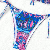Swim Conjunto De Bikini De Tenido Anudado Para Mujer Con Estampado Aleatorio, Traje De Bano Sexy Para La Playa En Verano