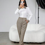 Prive Conjunto De Camisa Y Pantalon A Cuadros Para Mujer