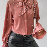 Prive Blusa Con Mangas Farol Y Cuello Anudado Con Cuentas