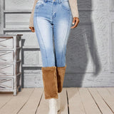 Jeans De Mezclilla Con Union De Peluche