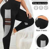 Yoga Futuristic Talla grande Leggings deportivos de color combinado de malla en contraste bolsillo de celular