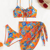 Conjunto De Bikini Con Estampado Floral Y Lazo Para Mujeres, Para El Carnaval