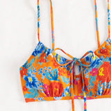 Conjunto De Bikini Con Estampado Floral Y Lazo Para Mujeres, Para El Carnaval