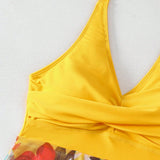 Traje de bano de una pieza tankini de corte conservador amarillo para mujer con falda de malla y Bottom tankini, adecuado para playa y vacaciones