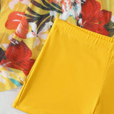 Traje de bano de una pieza tankini de corte conservador amarillo para mujer con falda de malla y Bottom tankini, adecuado para playa y vacaciones