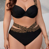 Swim Curve Conjunto De Bikini De Talla Grande Con Patron De Estampado De Leopardo