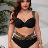 Swim Curve Conjunto De Bikini De Talla Grande Con Patron De Estampado De Leopardo