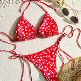 Swim Mod Conjunto De Bikini Con Cuello Halter Y Estampado Floral Para Mujer San Valentin