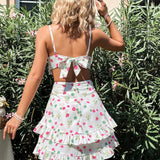 WYWH Conjunto De Dos Piezas De Falda Con Dobladillo Con Volantes Y Top Camisola Con Cordon Estampado Floral Para Mujer