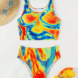 Swim Vcay Tankini con estilo de chaleco impreso termosensible para mujeres