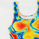 Swim Vcay Tankini con estilo de chaleco impreso termosensible para mujeres