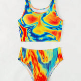 Swim Vcay Tankini con estilo de chaleco impreso termosensible para mujeres