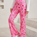 PETITE Pantalones Acampanados Florales Con Estampado Completo Para Mujer