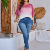 EMERY ROSE Women'S Plus Size Ombre Ruffle Sleeve T-Shirt
