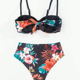 Swim Conjunto De Traje De Bano Para Mujer Con Estampado De Plantas Tropicales, Push Up Y Aro, Carnaval